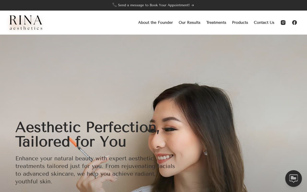 Rina Aesthetics clinic website homepage